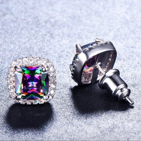 Mystic Princess Cut Topaz Gemstone Earrings - Picture 2 of 8